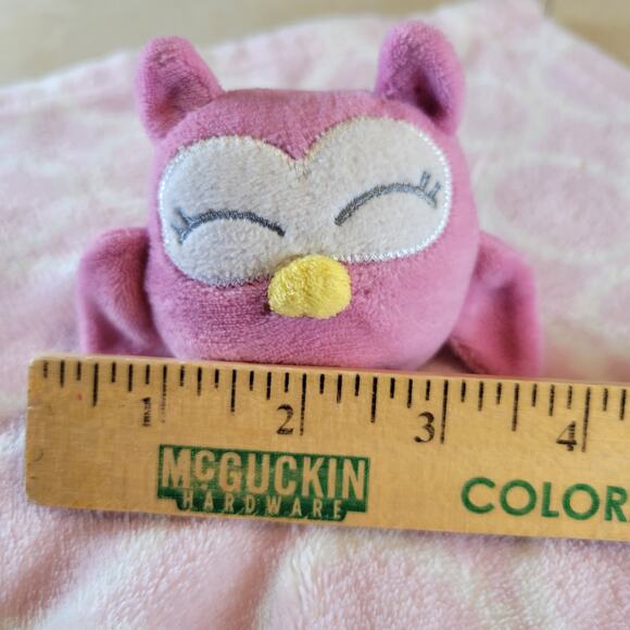 HB Pink Owl Security Blanket Lovey 12x12" Circles Print Baby Comfort Toy Plushie - Picture 3 of 11
